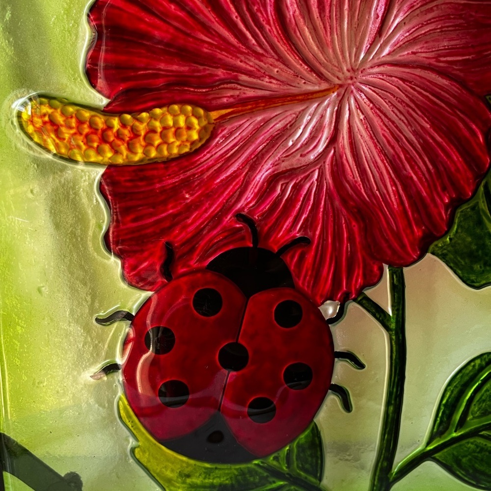 Vibrant Floral Glass Art with Ladybug suncatcher - Picture 4 of 10